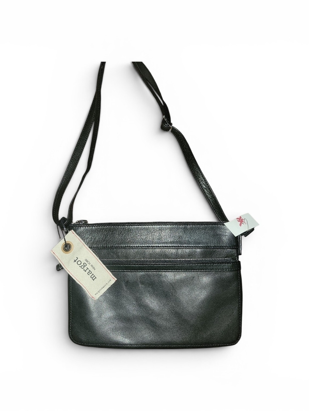 NWT Margot New York Black Split Pocket Leather Crossbody W/ Adjustable Crossbody